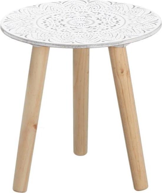 Elegante simpele plantentafel- Home Deco Plantenstandaard met mooi natuurlijk houten poten en een wit gedecoreerd tafelblad