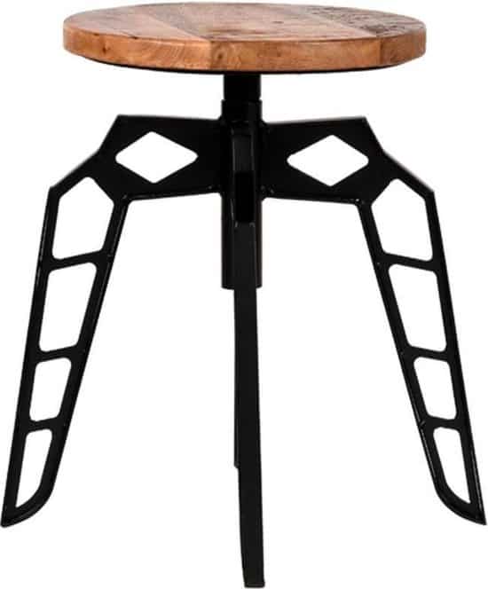 Stoere industriële plantentafel: Label51 Pebble Kruk van stevig hout en ijzer voor een unieke look